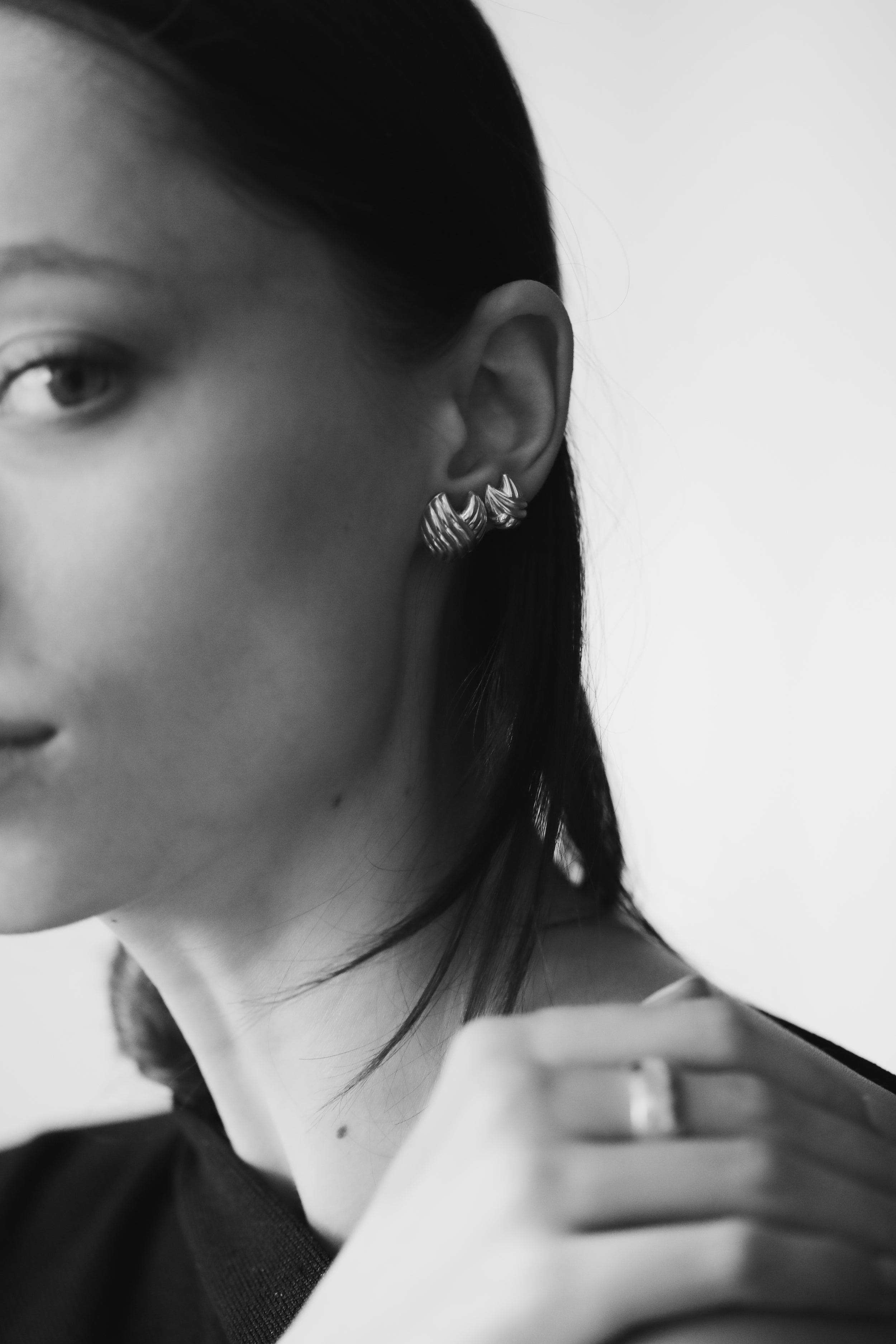 Cross Pleated Sculptural Stud Set