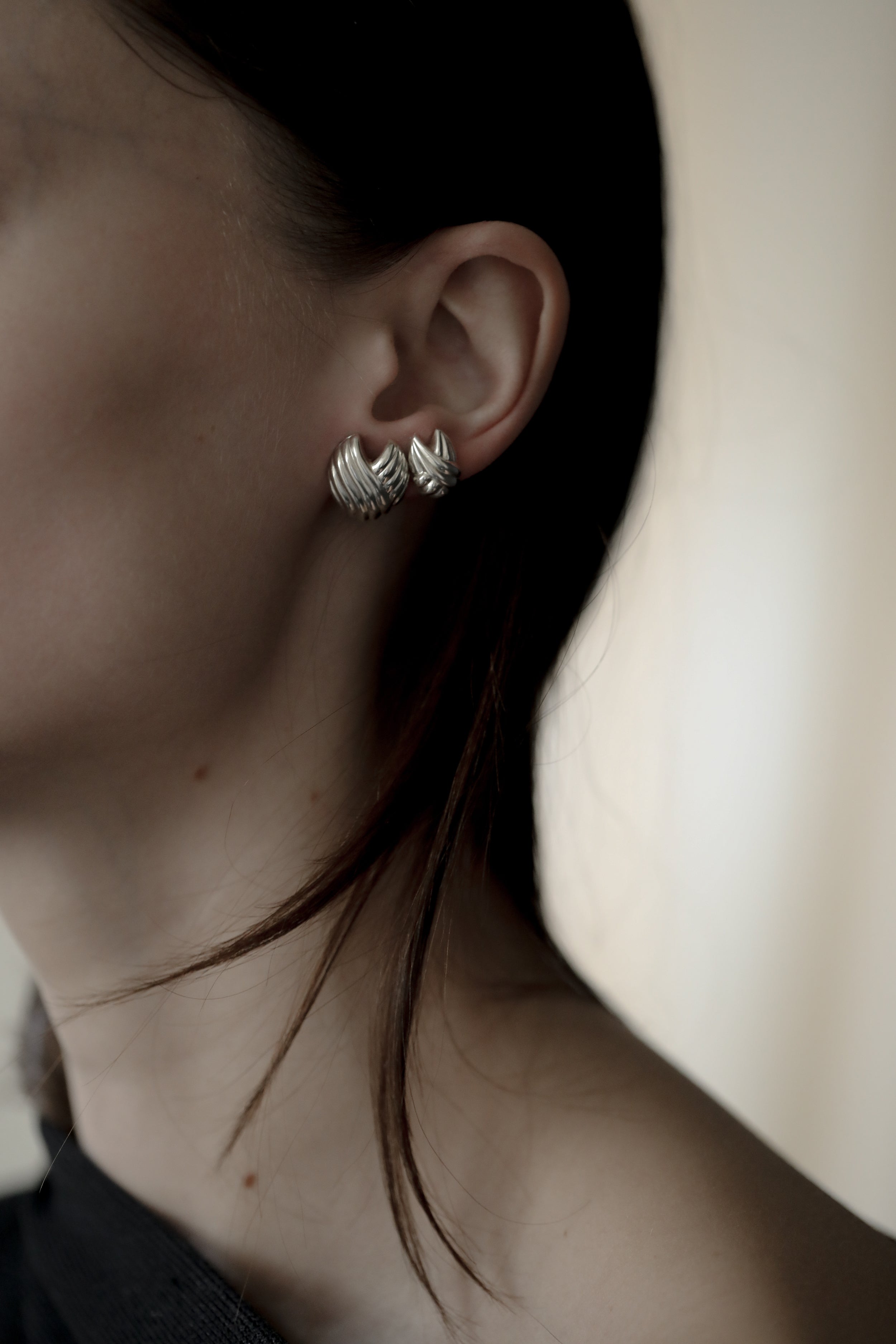 Cross Pleated Sculptural Stud Set