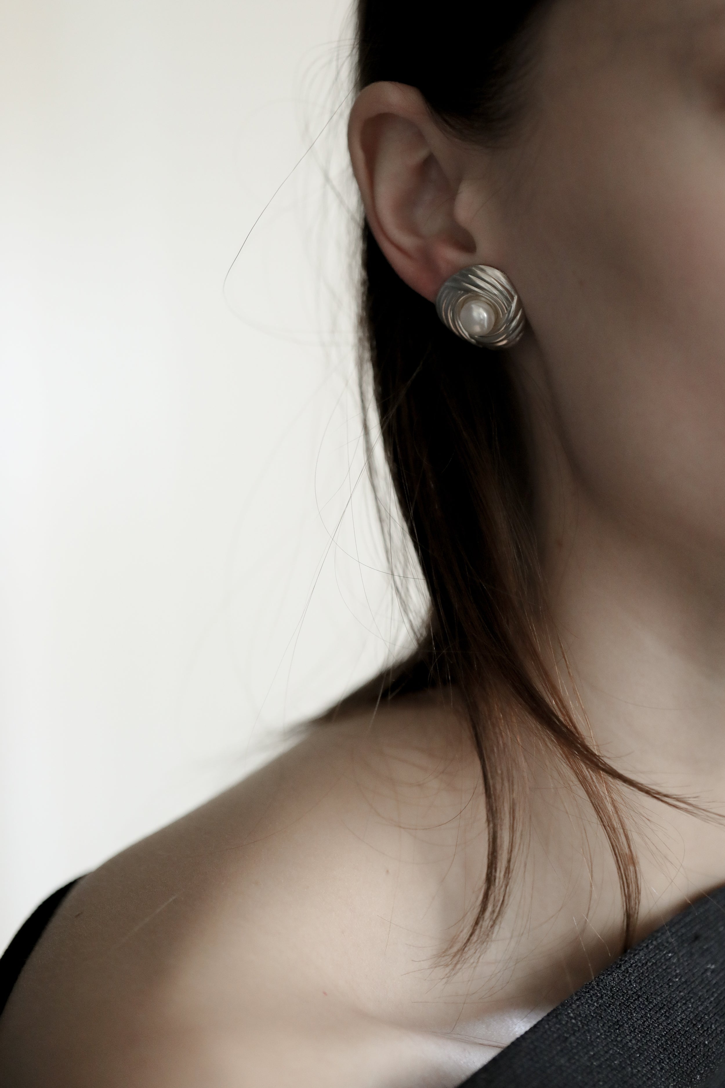 Ribbed Pearl Sculptural Stud Earrings