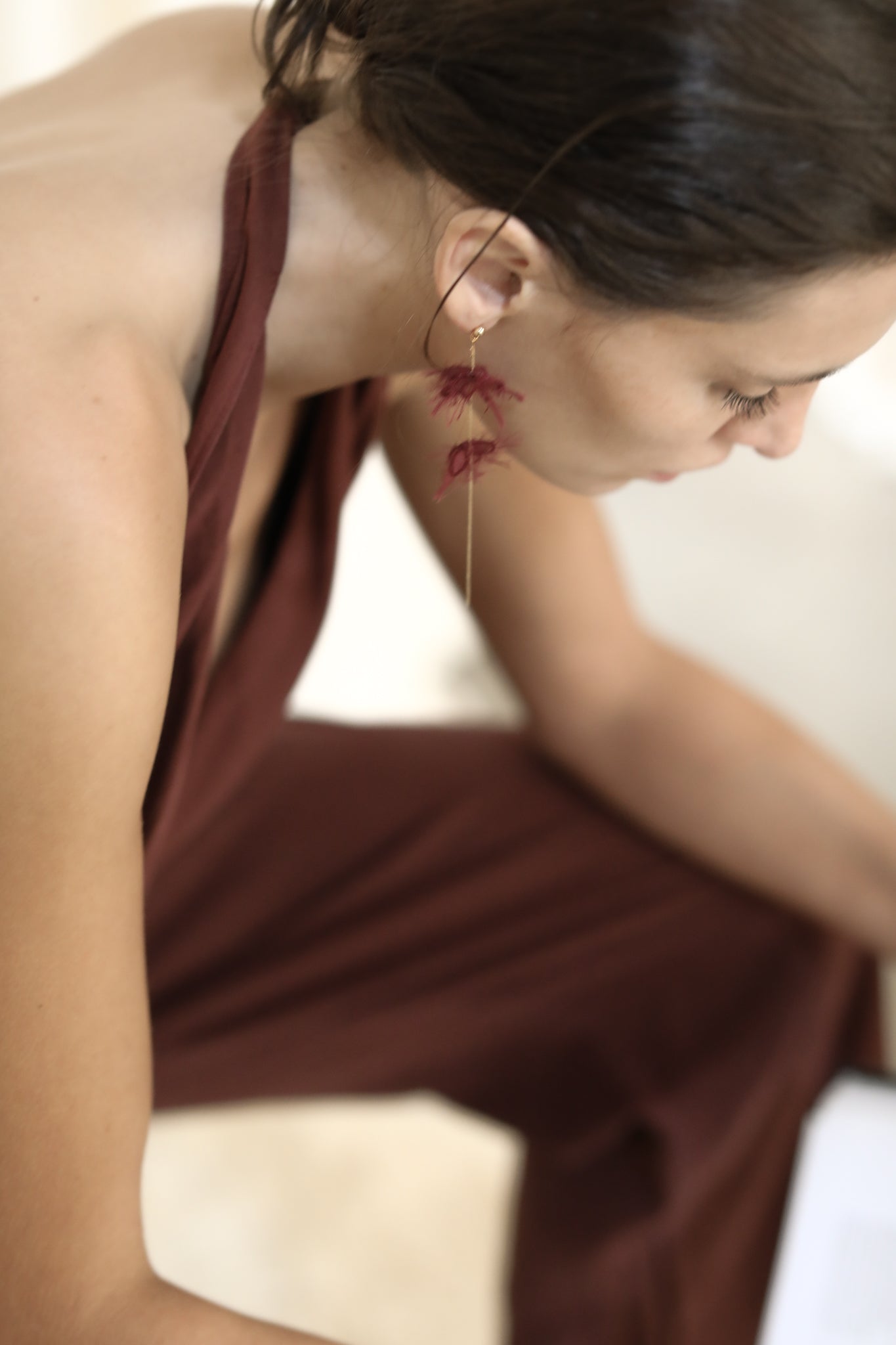 Adina Strand Earrings - Burgundy
