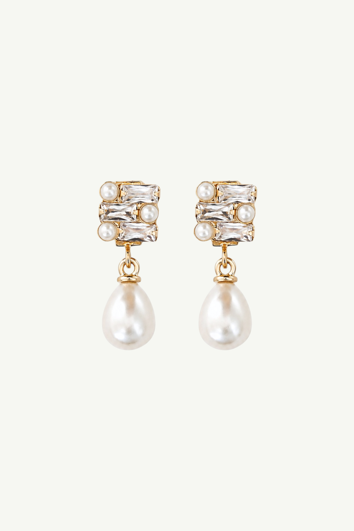 Baguette Deco Pearl Drop Earrings - Sale