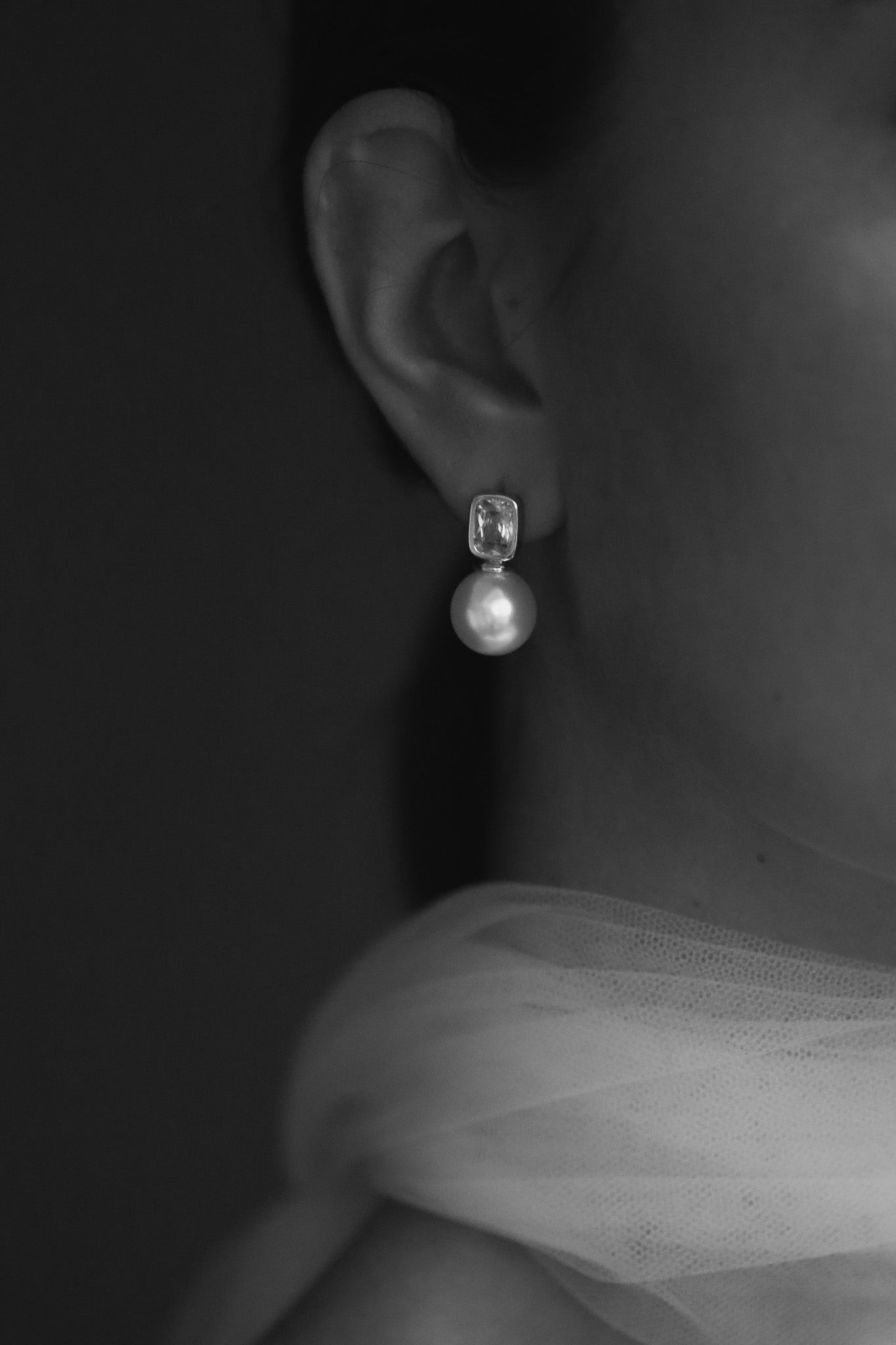 Bezel Pearl Stud Drop Earring - Sale