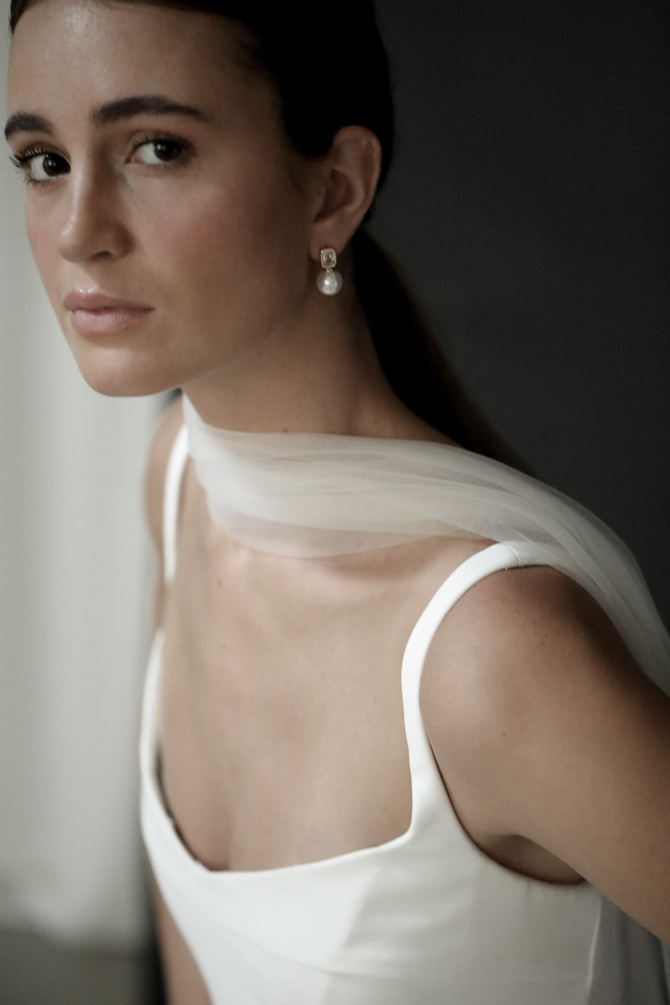 Bezel Pearl Stud Drop Earring - Sale