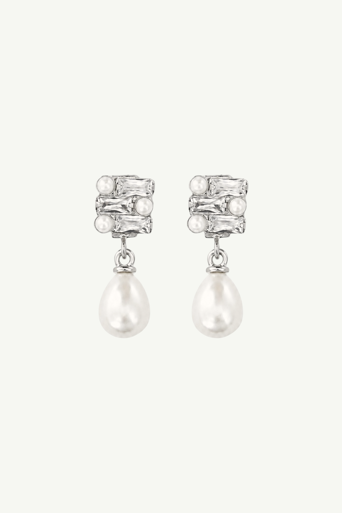 Baguette Deco Pearl Drop Earrings - Sale