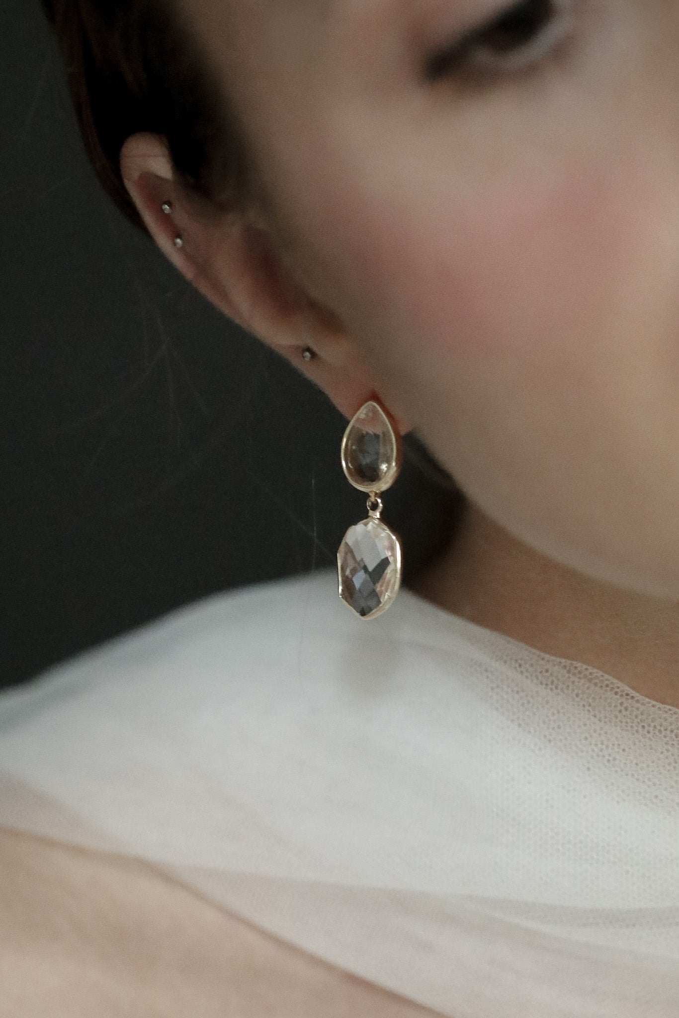 Irregular Double Crystal Drop Earrings - Sale