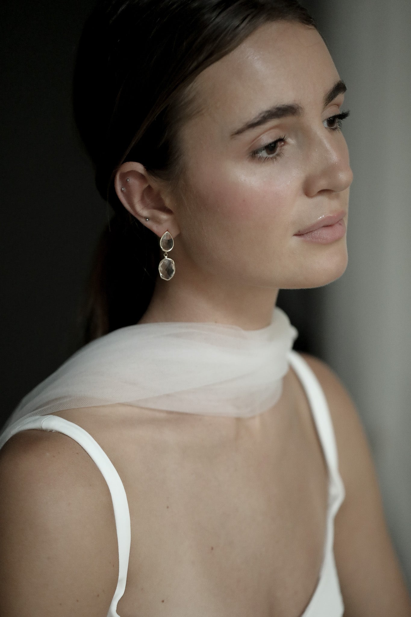Irregular Double Crystal Drop Earrings - Sale