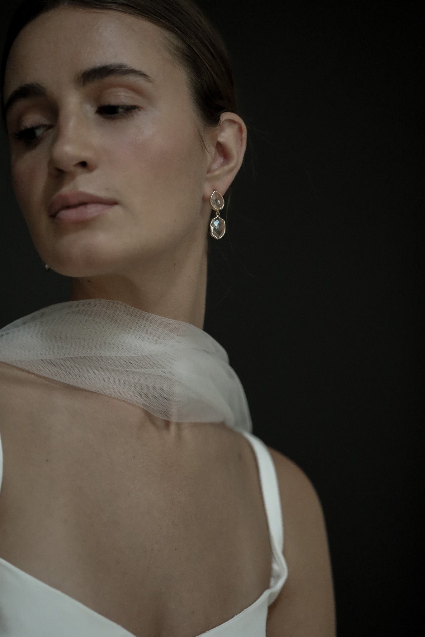Irregular Double Crystal Drop Earrings - Sale
