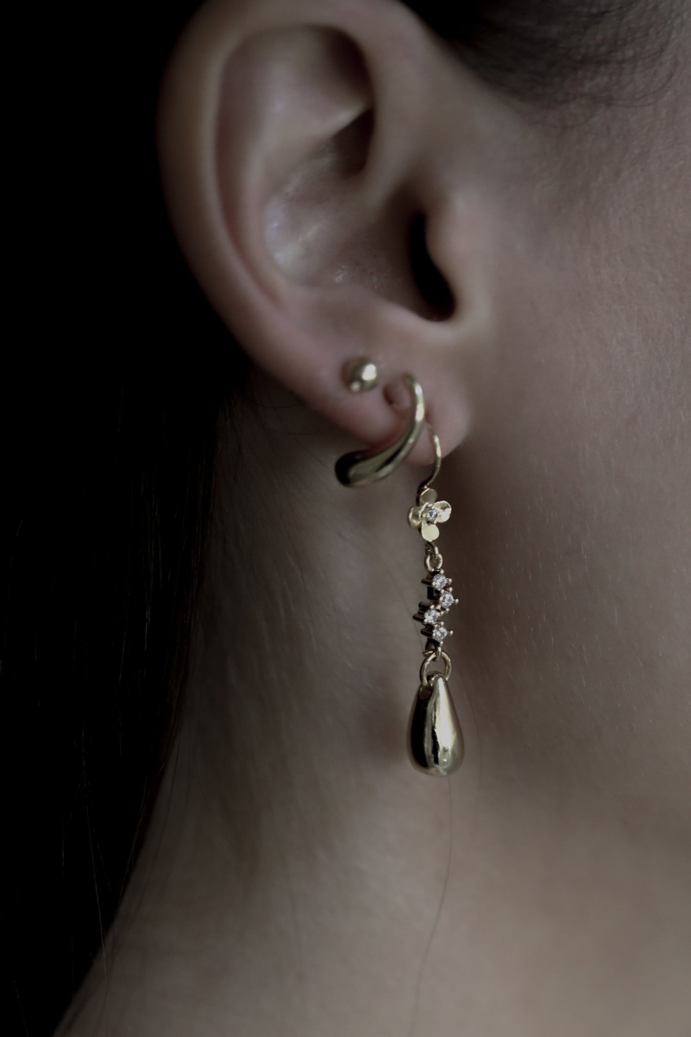 Floral Gilded Pave Drop Earrings - Sale