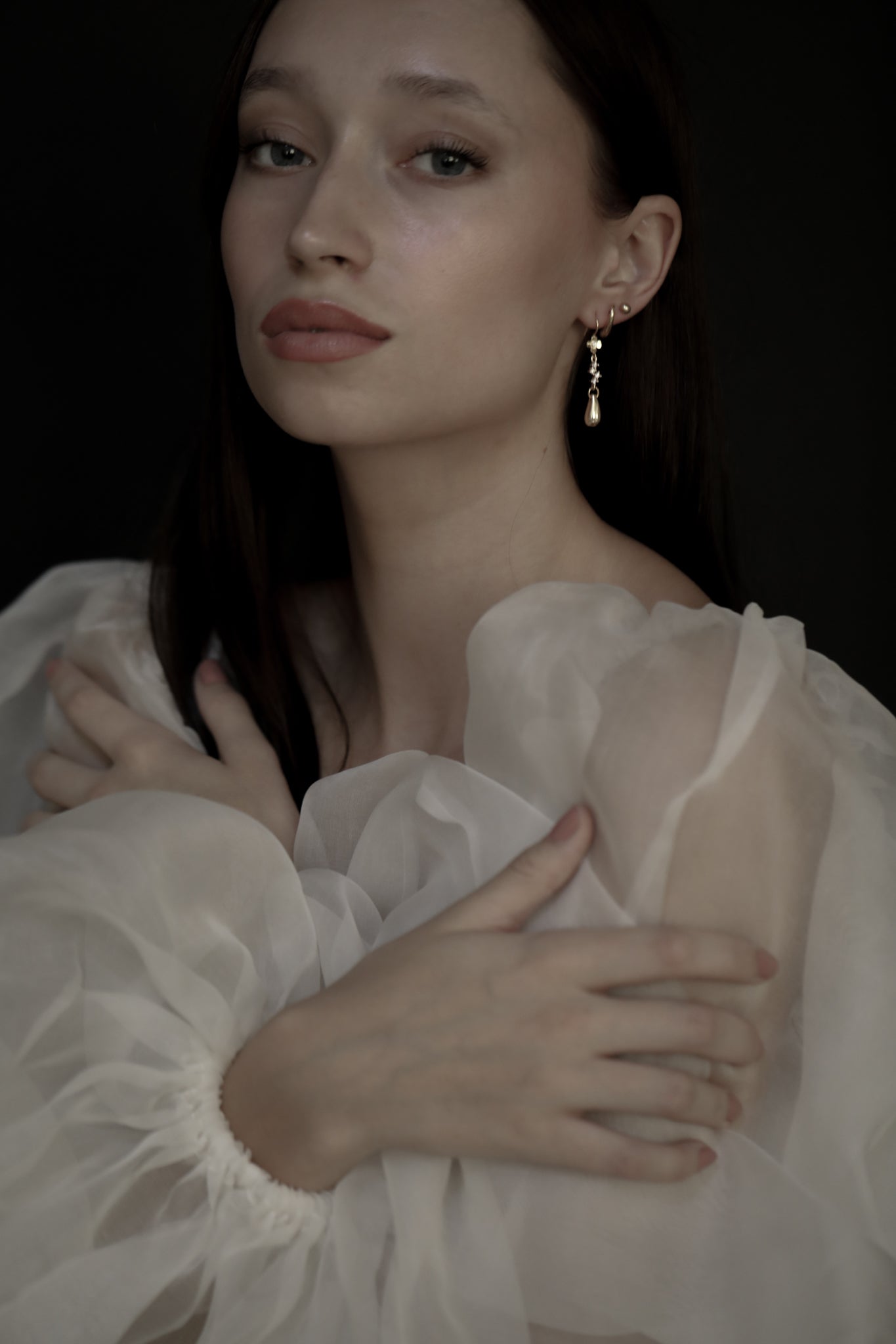 Floral Gilded Pave Drop Earrings - Sale