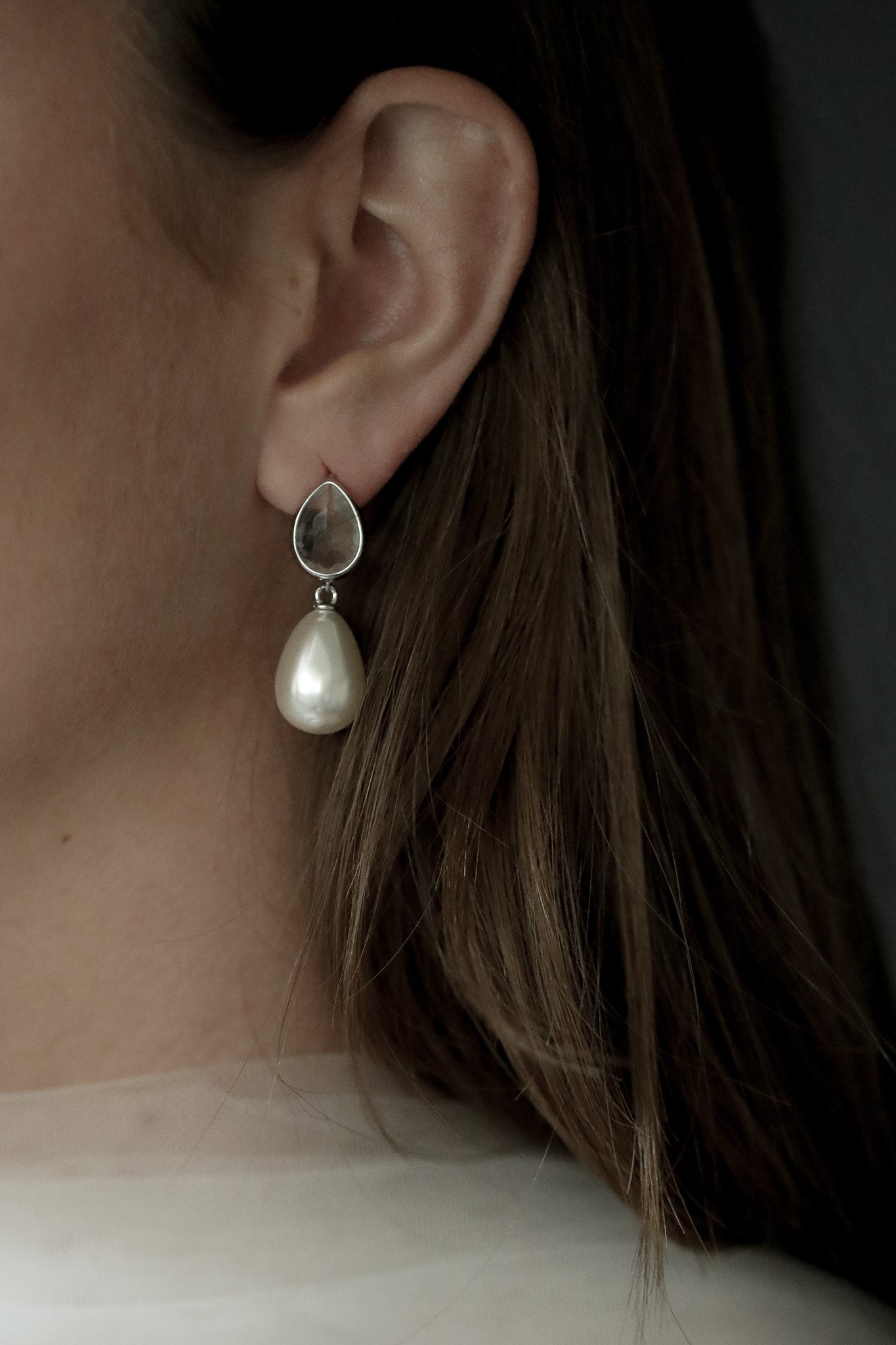 Teardrop Crystal Pearl Drop Earrings - Sale