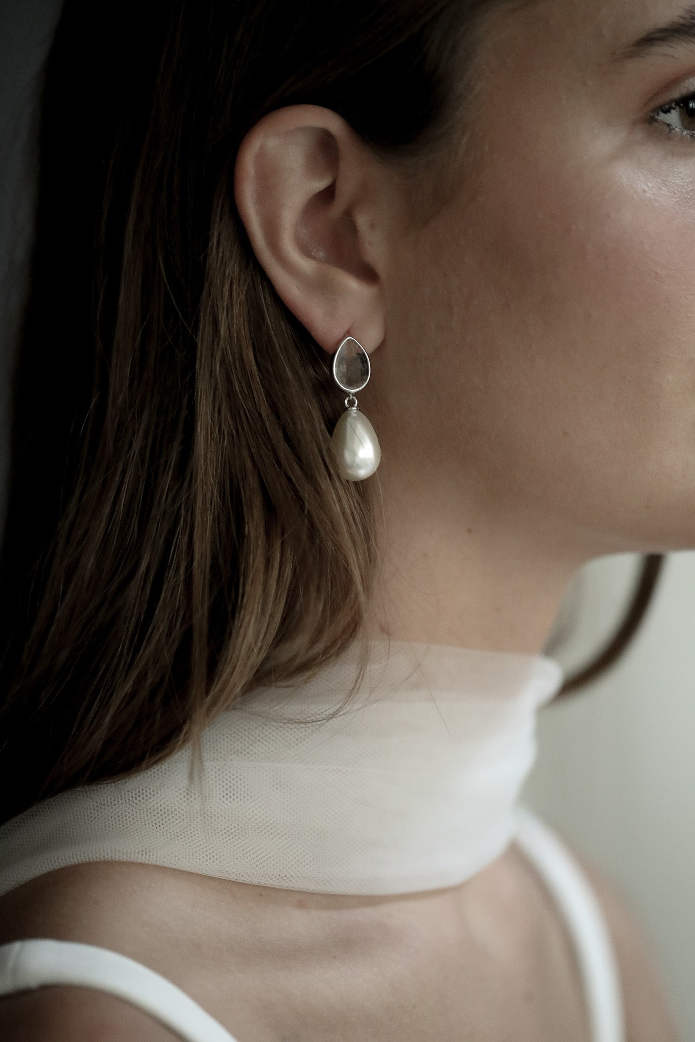 Teardrop Crystal Pearl Drop Earrings - Sale
