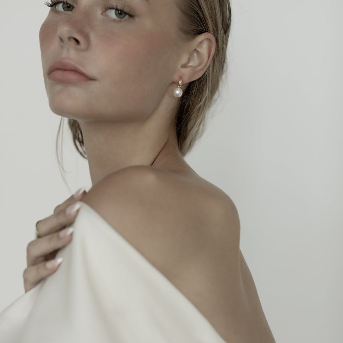 Crescent Pearl Hoop Earrings | Sculptural Bridal Pearl Earrings 