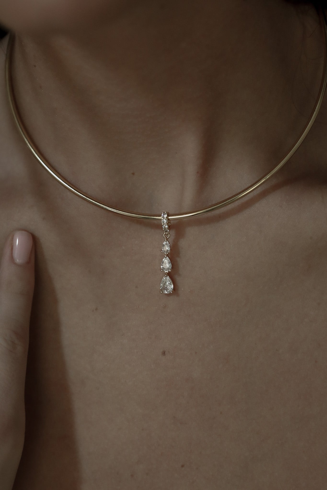Crystal Pendant Gold Choker Necklace - Sale