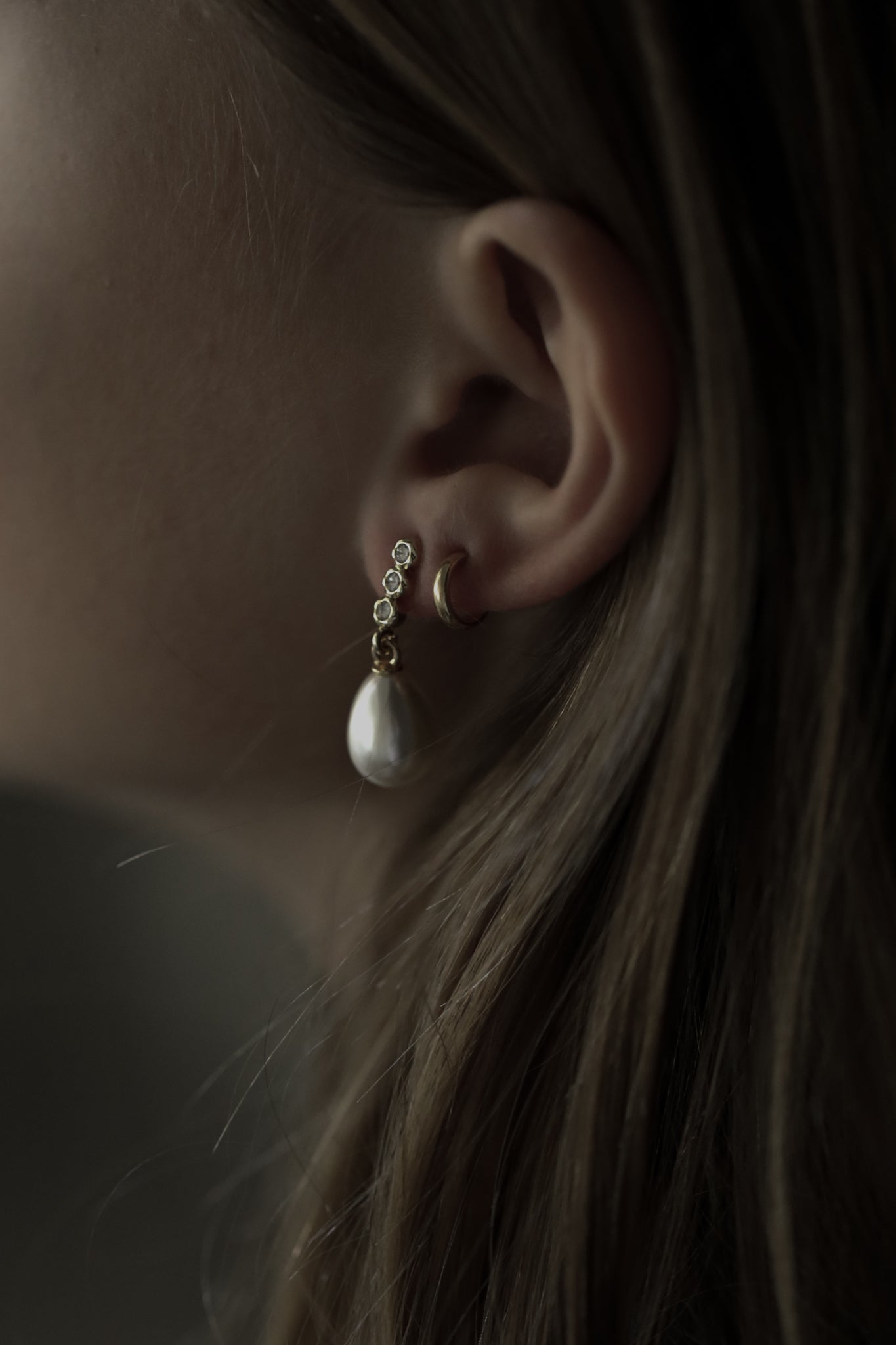 Bezel Line Pearl Drop Earrings - Sale