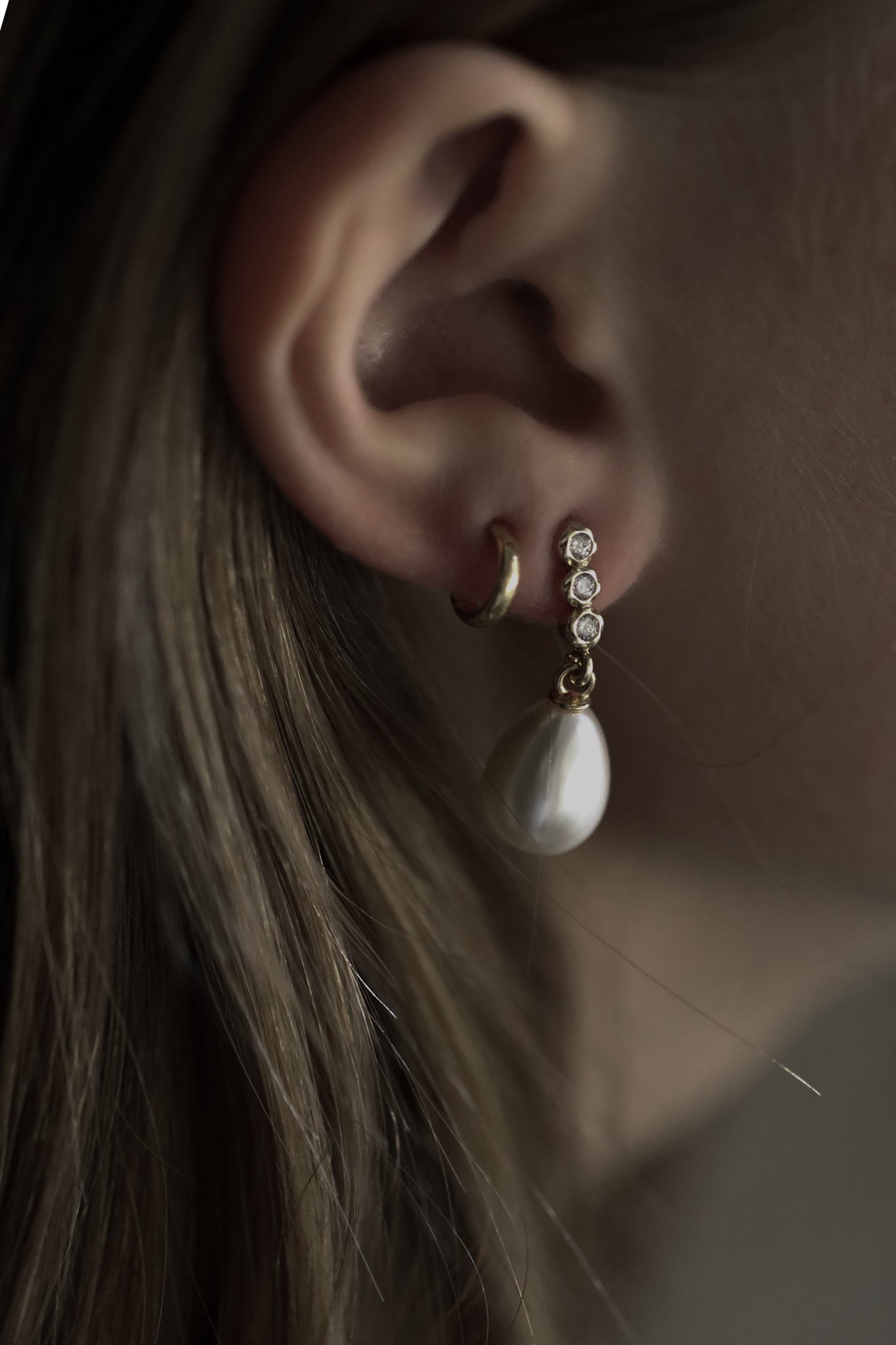 Bezel Line Pearl Drop Earrings - Sale