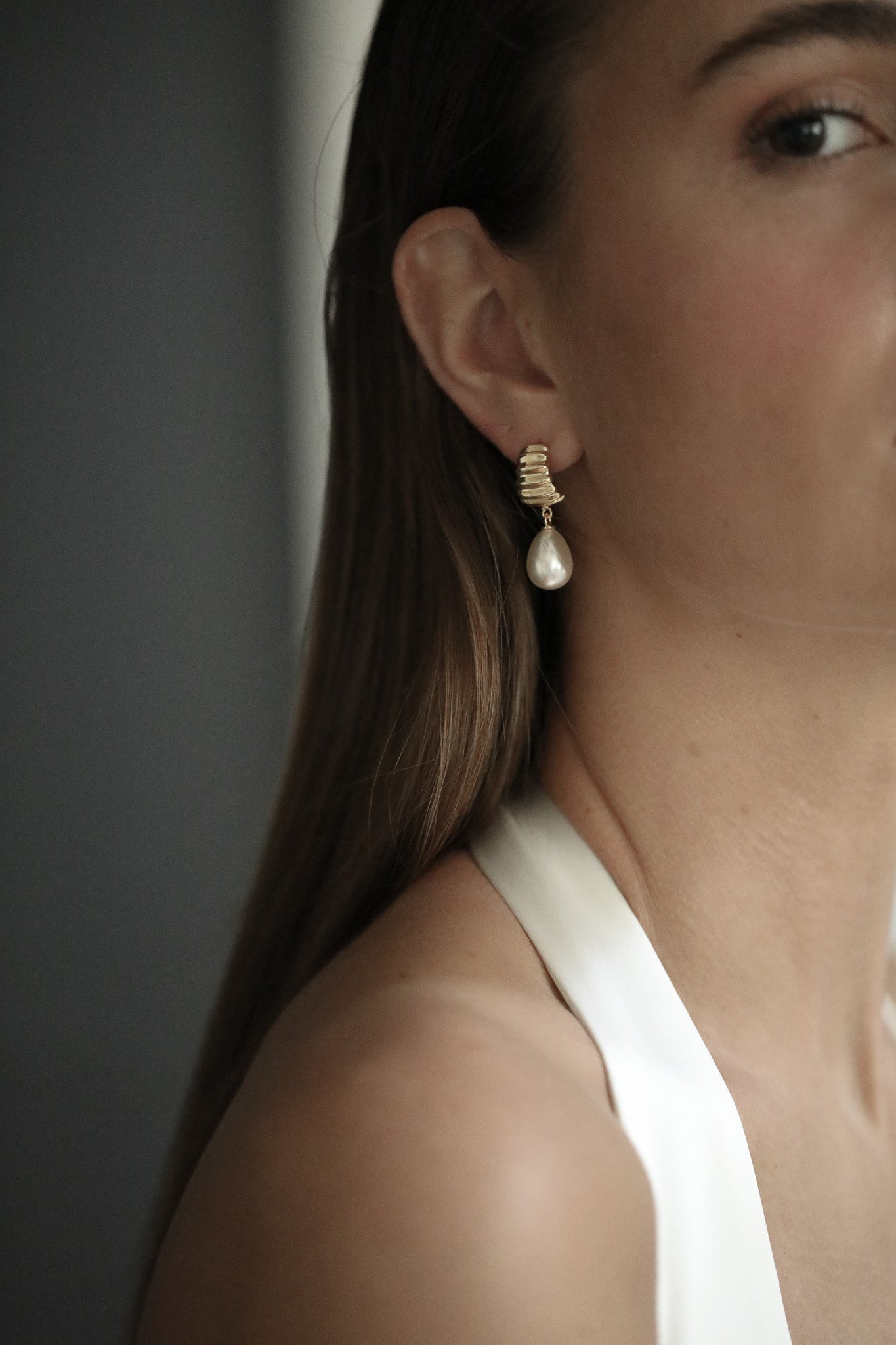 Ribbed Pearl Drop Earrings - Sale