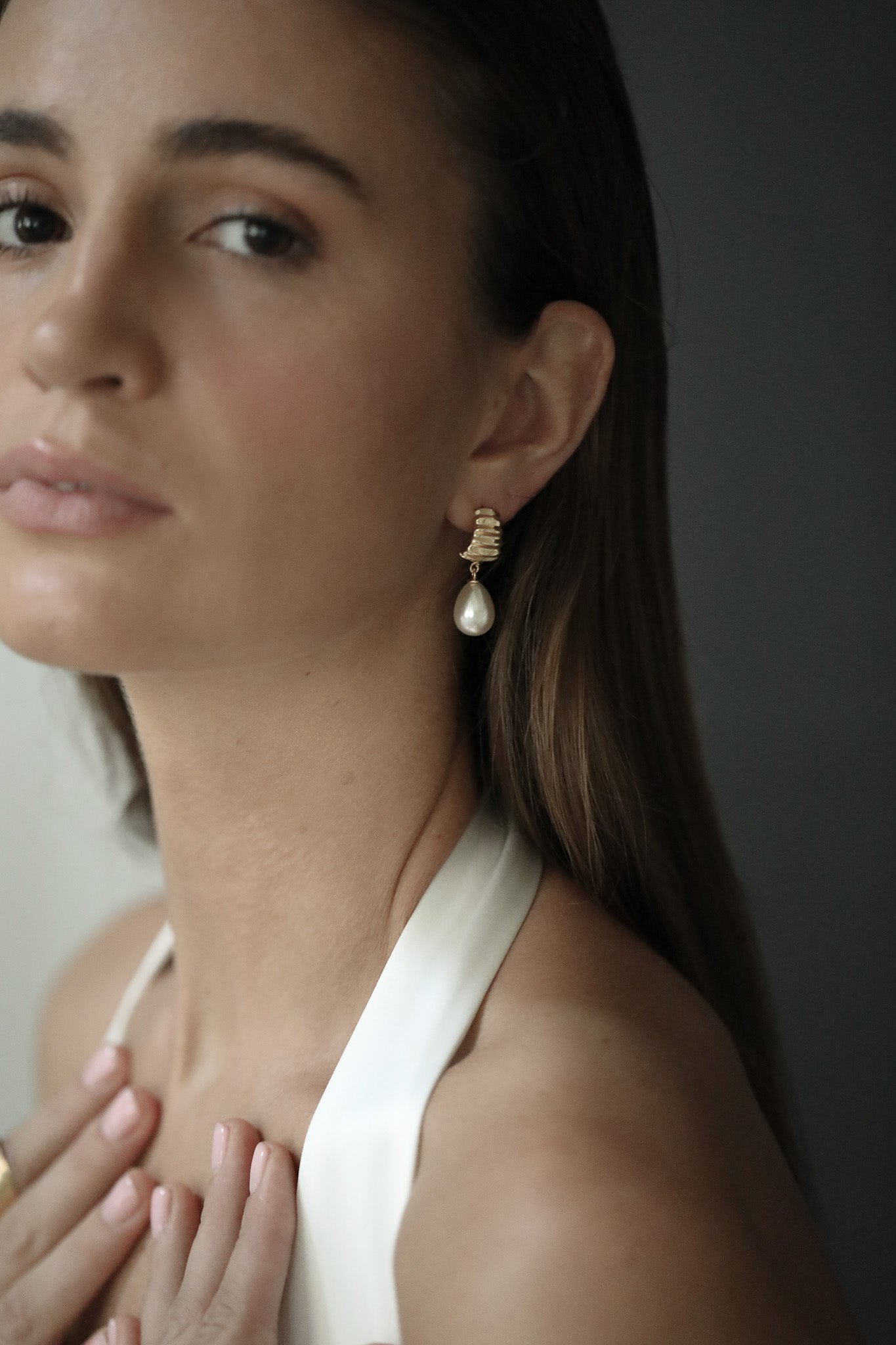 Ribbed Pearl Drop Earrings - Sale