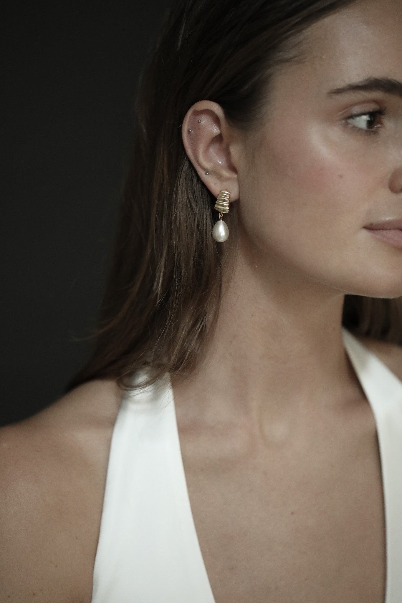 Ribbed Pearl Drop Earrings - Sale