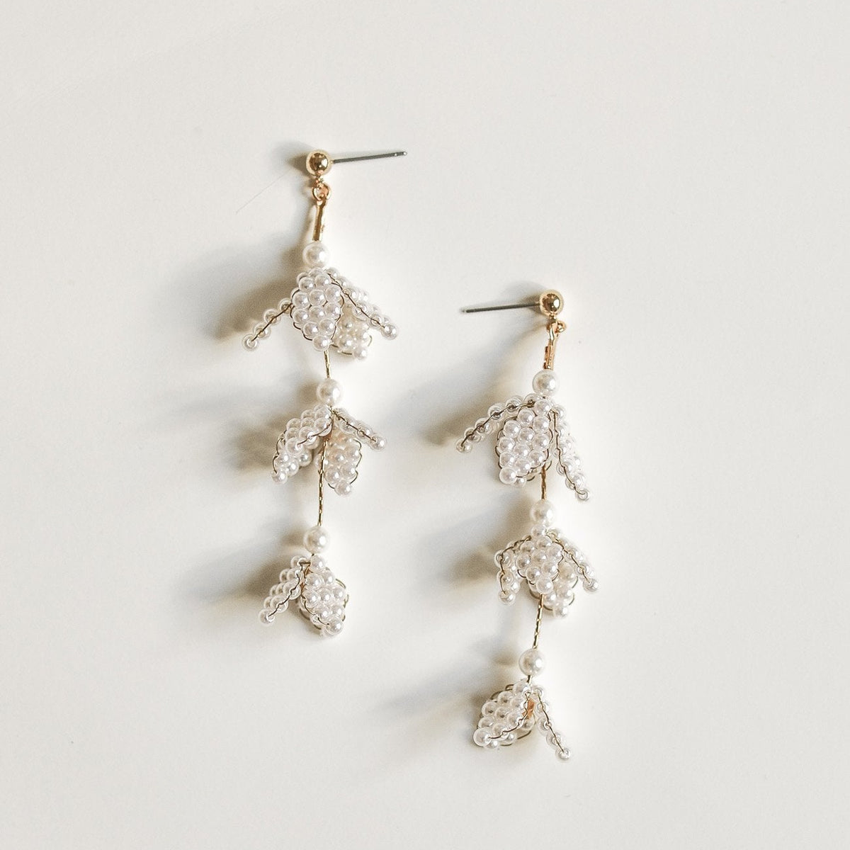 Harper Strand Earrings | Bridal Statement Gold & Pearl Earrings 