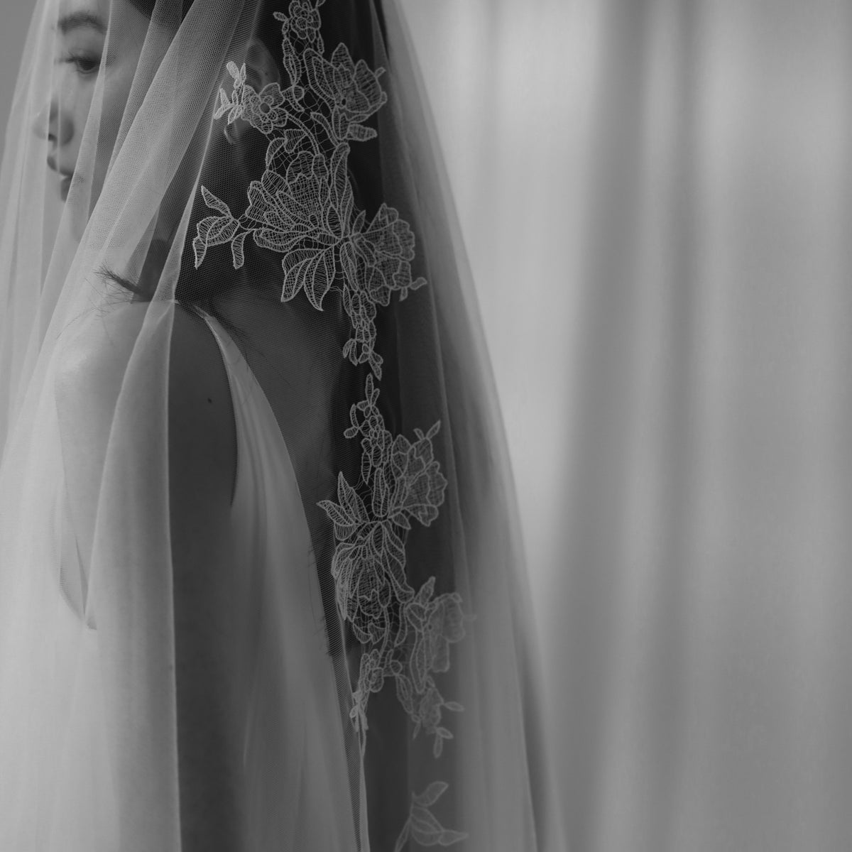 Elena Lace Drop Wedding Veil | Bridal Lace Drop Veil | A.B. ELLIE