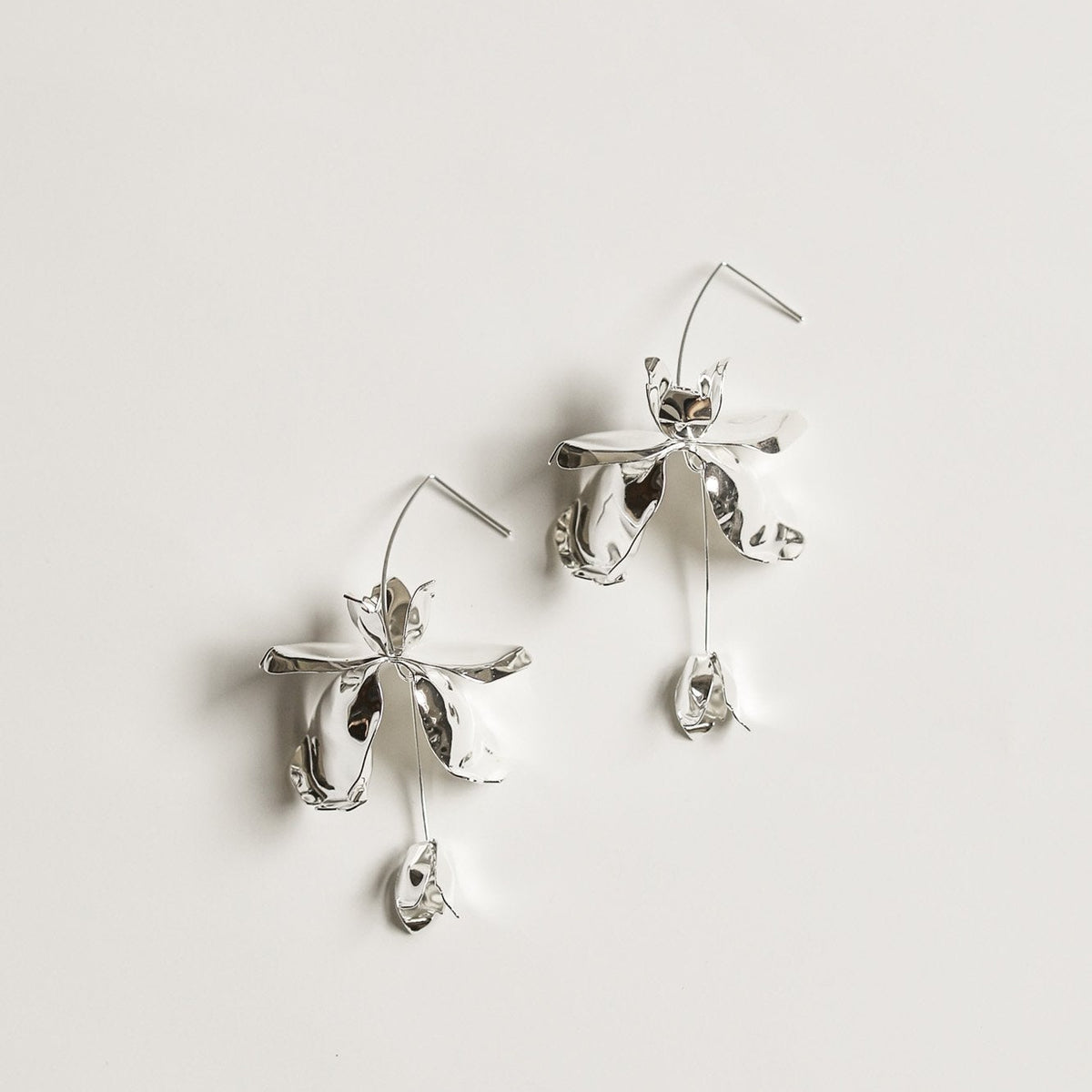 Magnolia Silver Stem Earrings | Bridal Floral Earrings | A.B. ELLIE