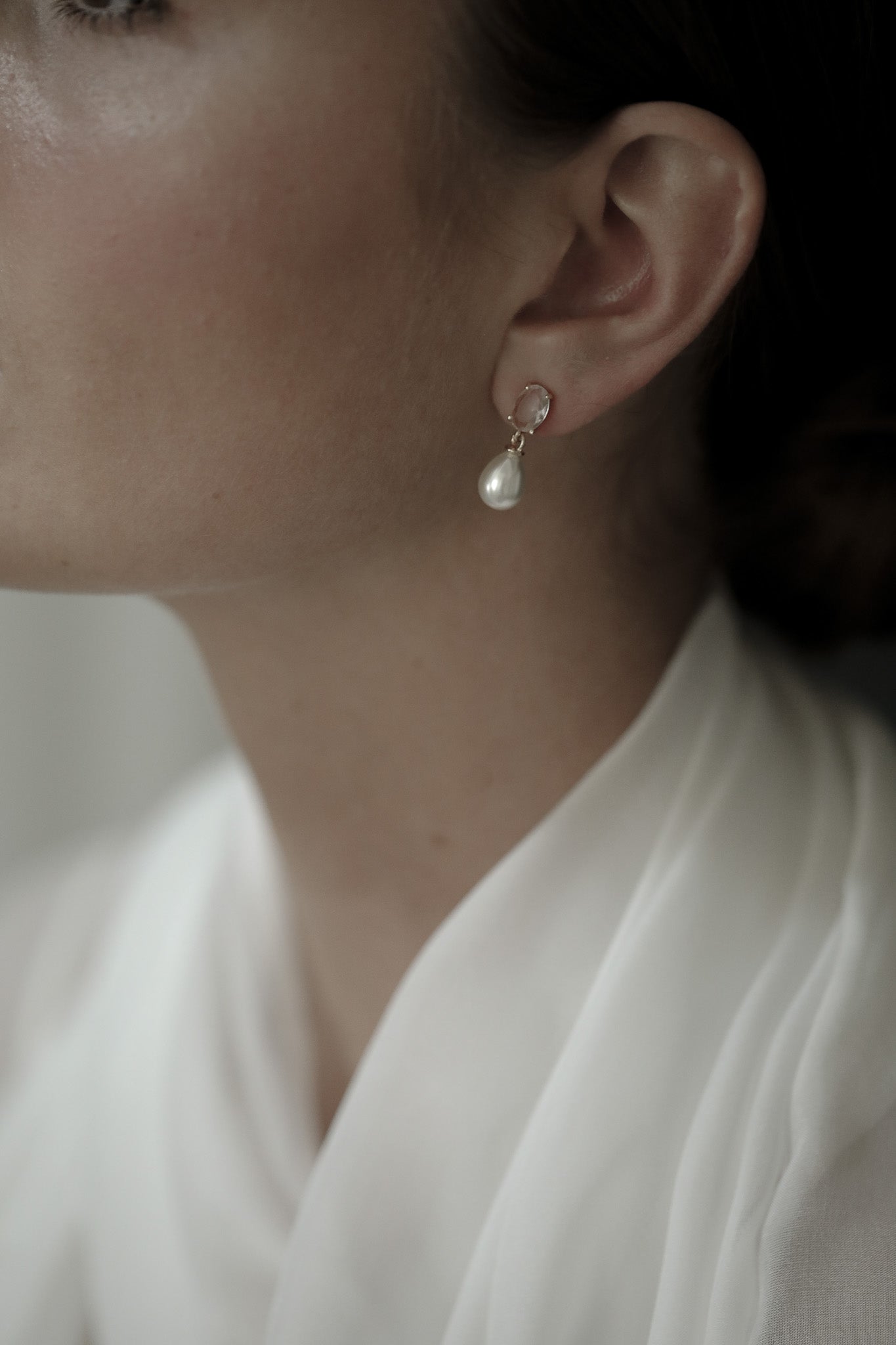 Micro Oval Crystal Pearl Drop Earrings - Sale