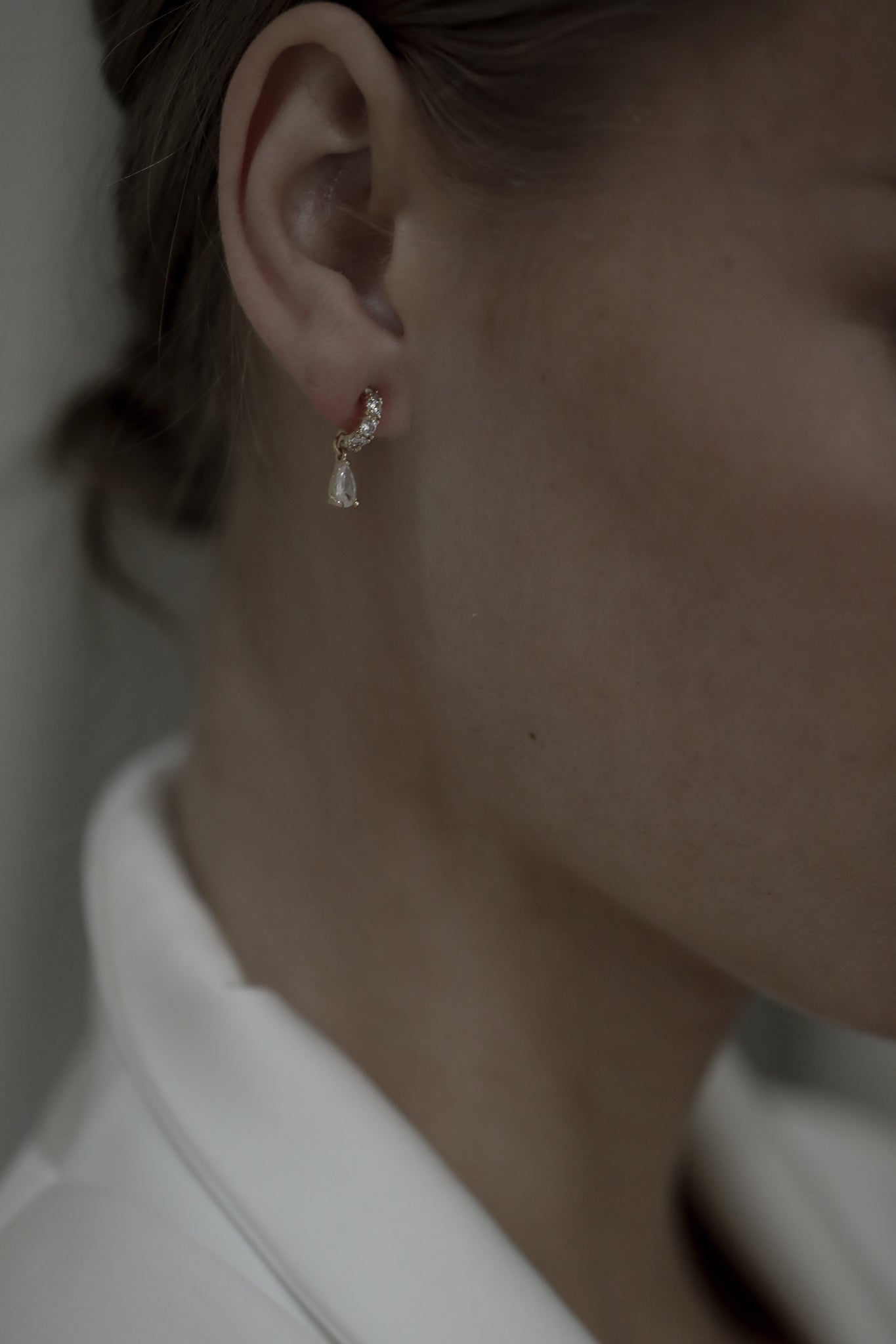 Rhinestone Pave Huggie Drop Earrings - Sale