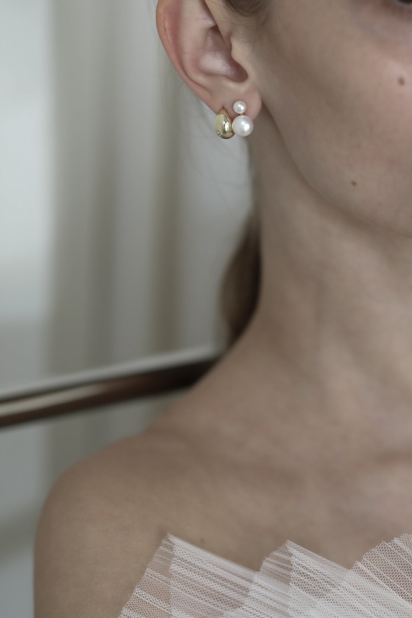 Pearl Stud + Micro Orb Earring Stacker Set