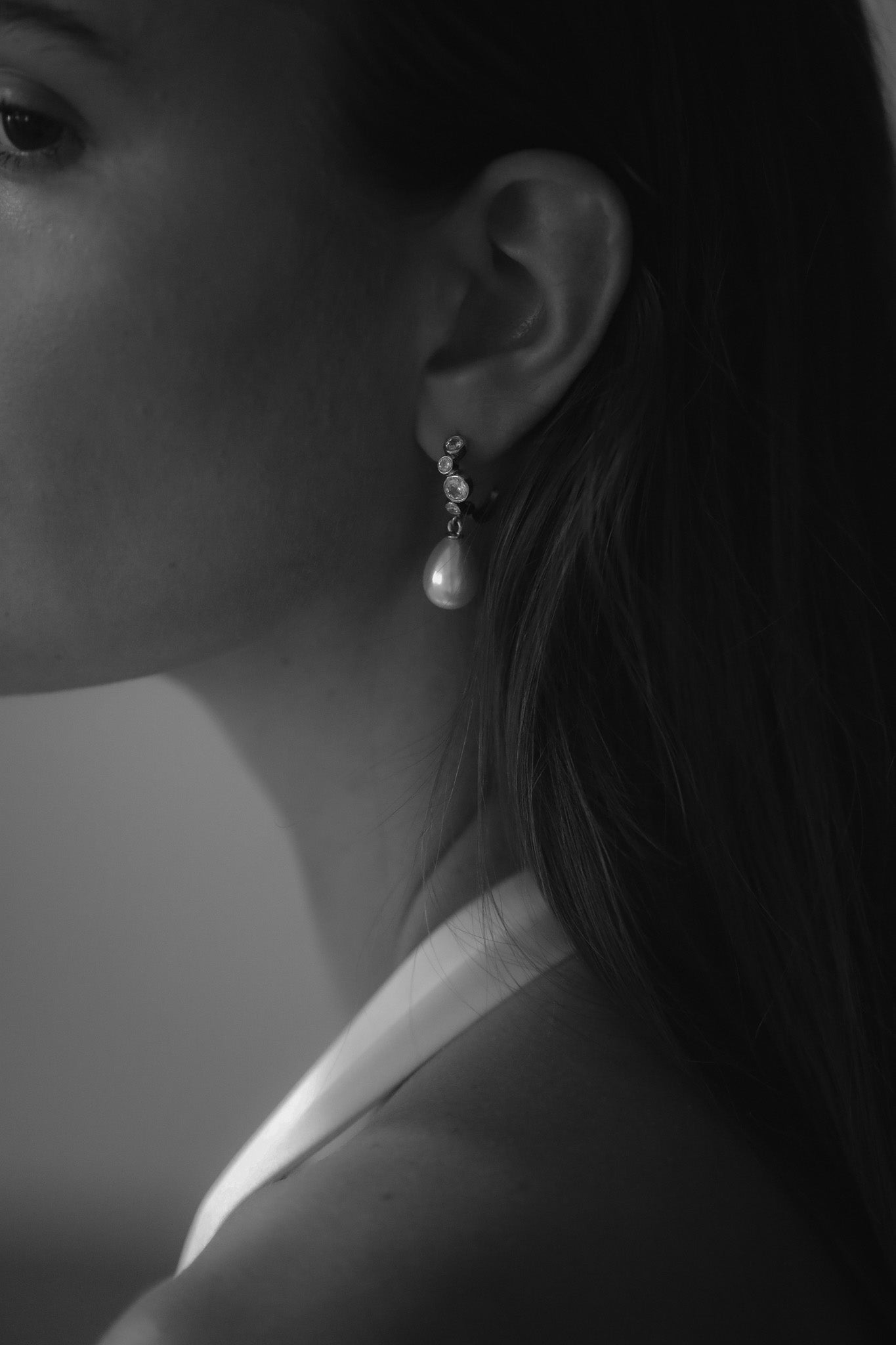 Stacked Bezel Pearl Hoop Drop Earrings