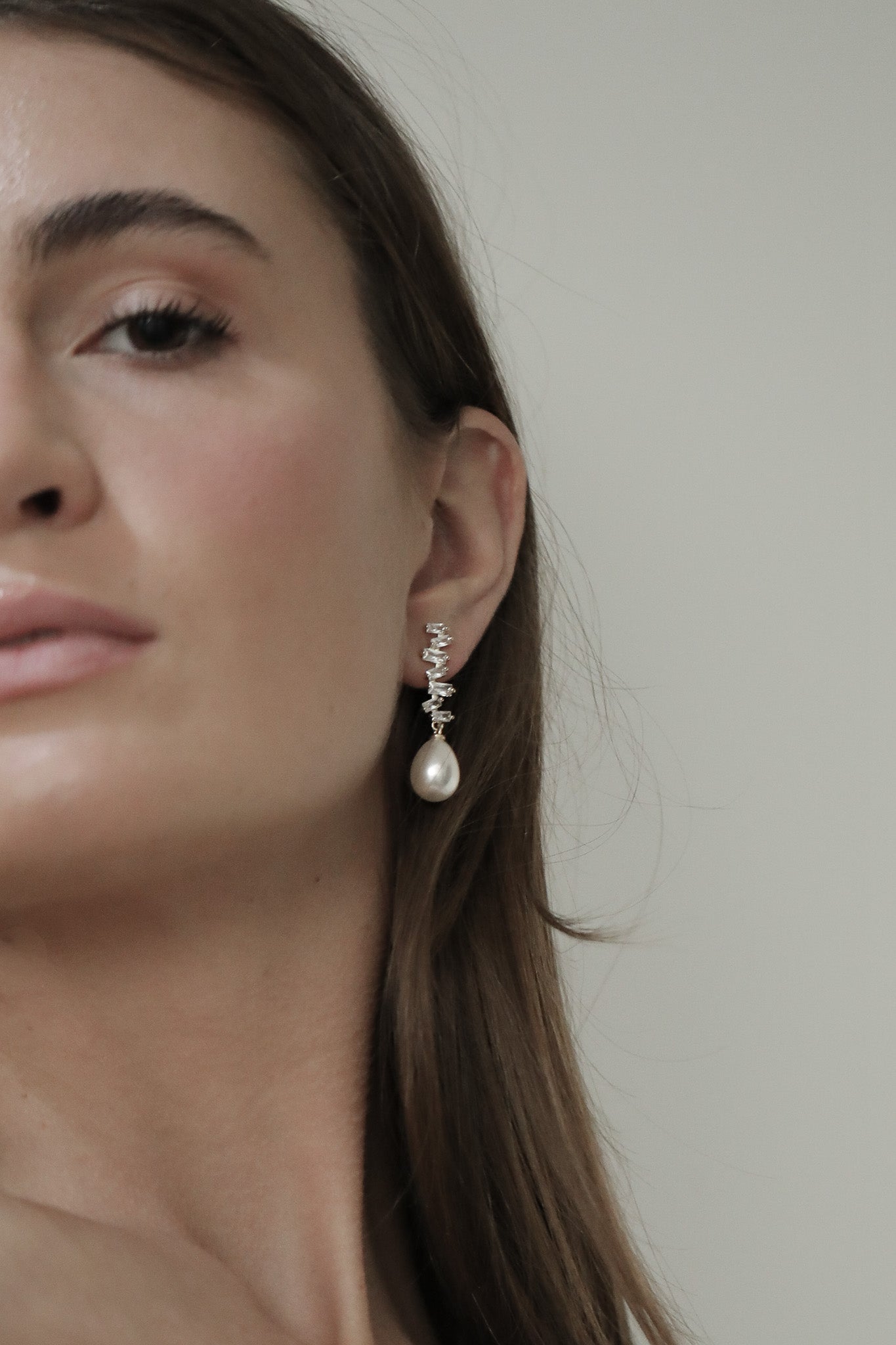 Stacked Baguette Pearl Dewdrop Earrings - Sale