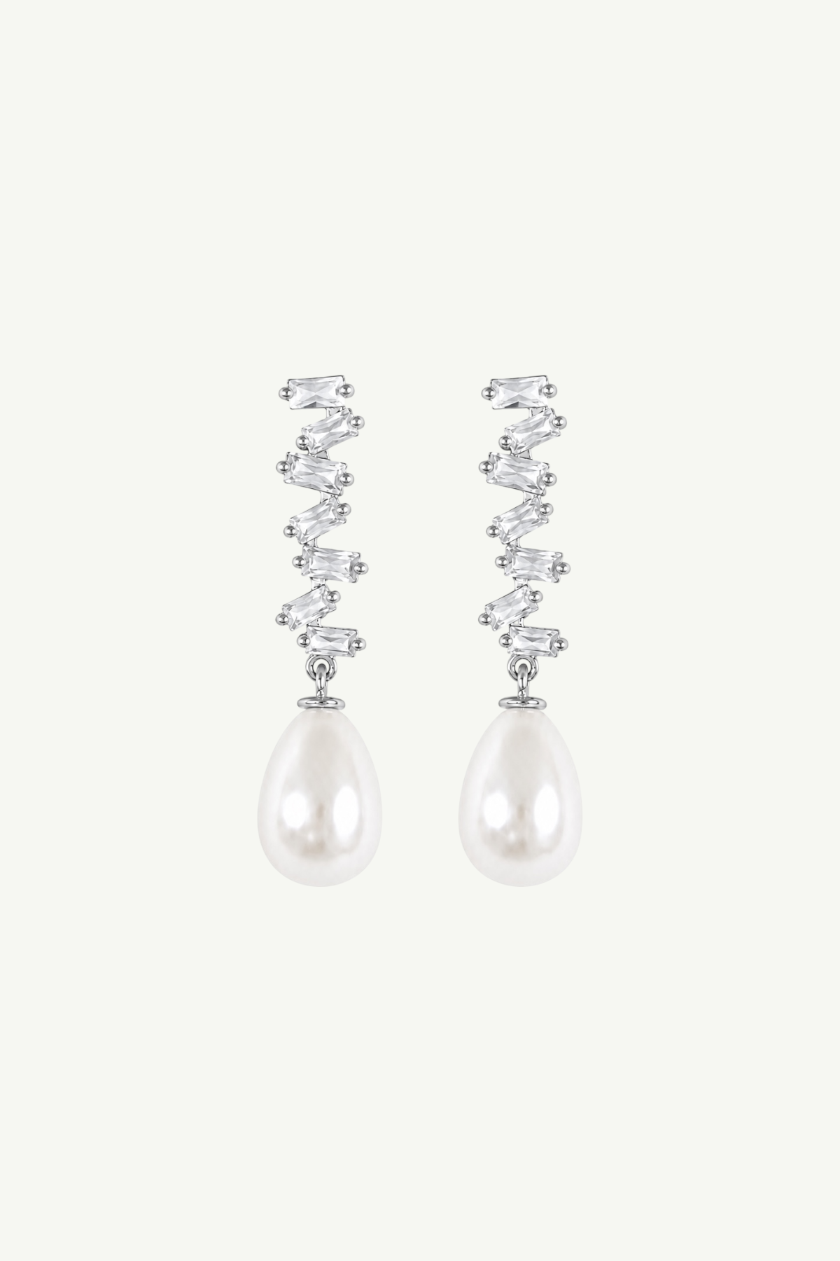 Stacked Baguette Pearl Dewdrop Earrings - Sale