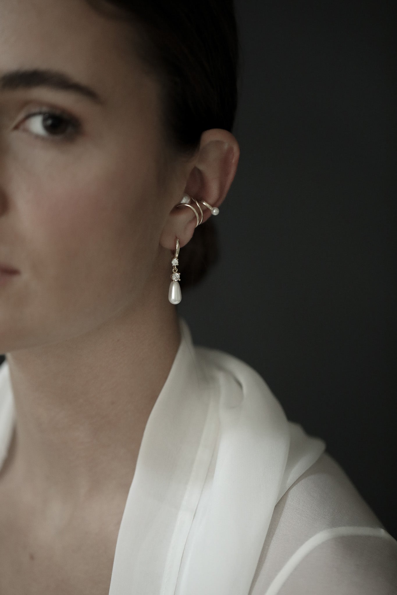 Gold Hoop Crystal Pearl Drop Earrings - Sale
